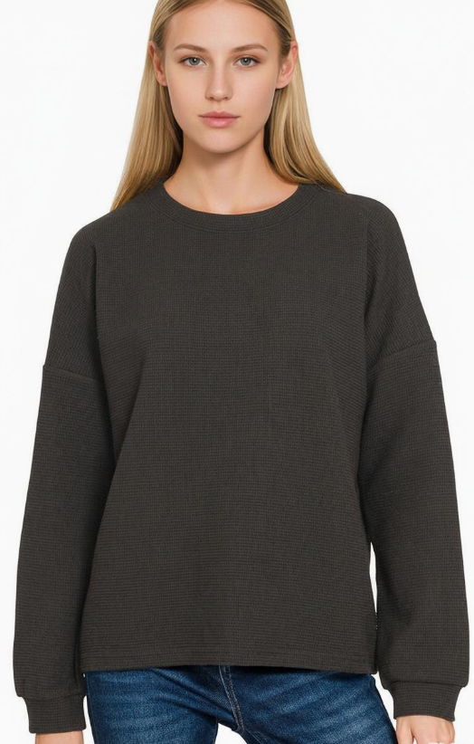 Double Knit Round Neck Long Sleeve Top