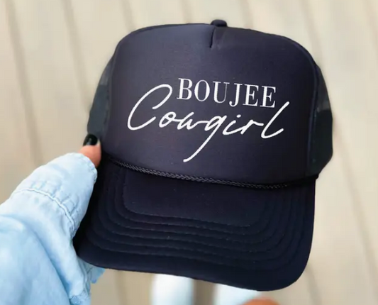Boujee Cowgirl DTF Printed Black Trucker Hat