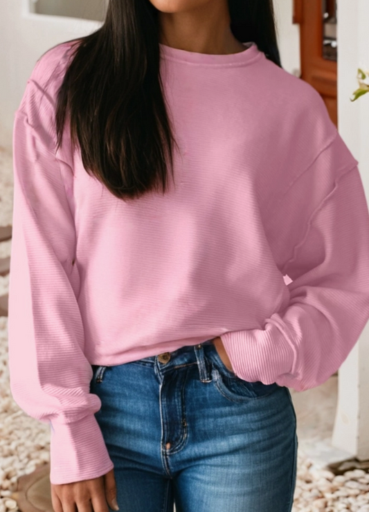 PREORDER Ribbed Exposed Seam Detail Baggy Pullover