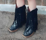 'Stormi" Tanner Mark Black Sparkly Fringe Boots