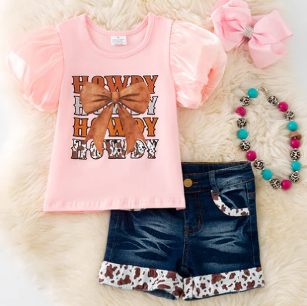Howdy Howdy Pink Top w/Denim Shorts