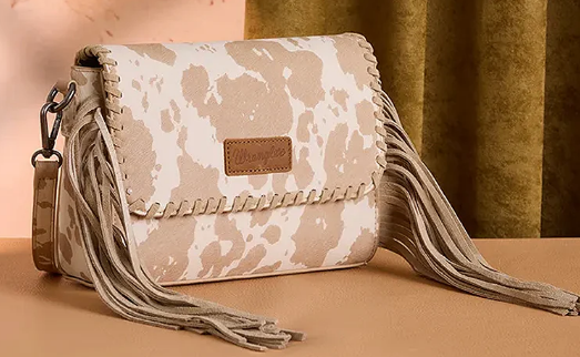 Wrangler Cow Print Fringe Crossbody Bag