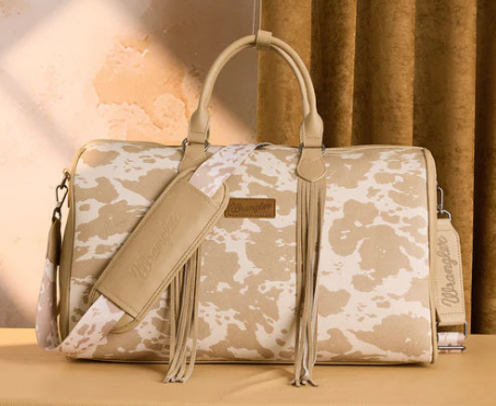 Wrangler Cow Print Fringe Weekender Bag