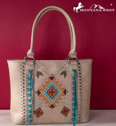 Montana West Aztec Concealed Carry Tote - Tan