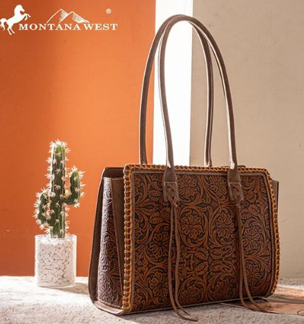 Montana West Floral Tooled Tote Bag