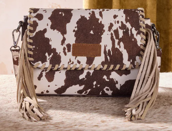 Wrangler Cow Print Fringe Crossbody Bag