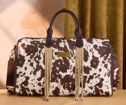 Wrangler Cow Print Fringe Weekender Bag