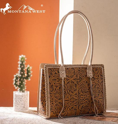 Montana West Floral Tooled Tote Bag